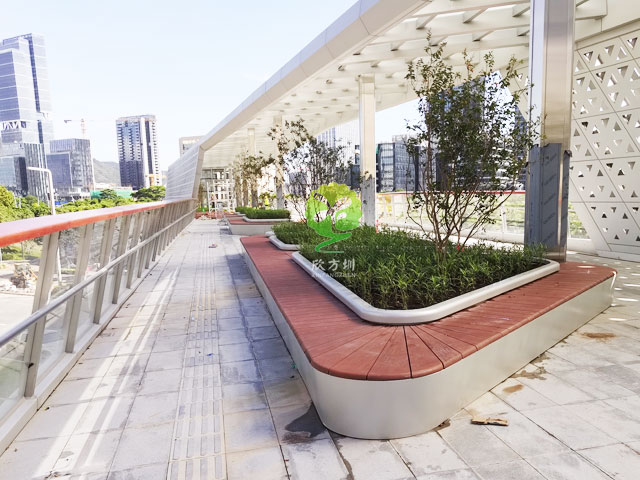 不銹鋼花池坐凳美化深圳前海跨街公園G9天橋城市戶(hù)外景觀